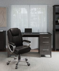Realspace® Treswell Bonded Leather High-Back Executive Office Chair, Black/Silver, BIFMA Compliant 2