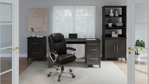 Realspace® Treswell Bonded Leather High-Back Executive Office Chair, Black/Silver, BIFMA Compliant - Image 2