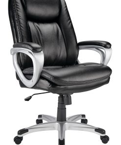 Realspace® Treswell Bonded Leather High-Back Executive Office Chair, Black/Silver, BIFMA Compliant