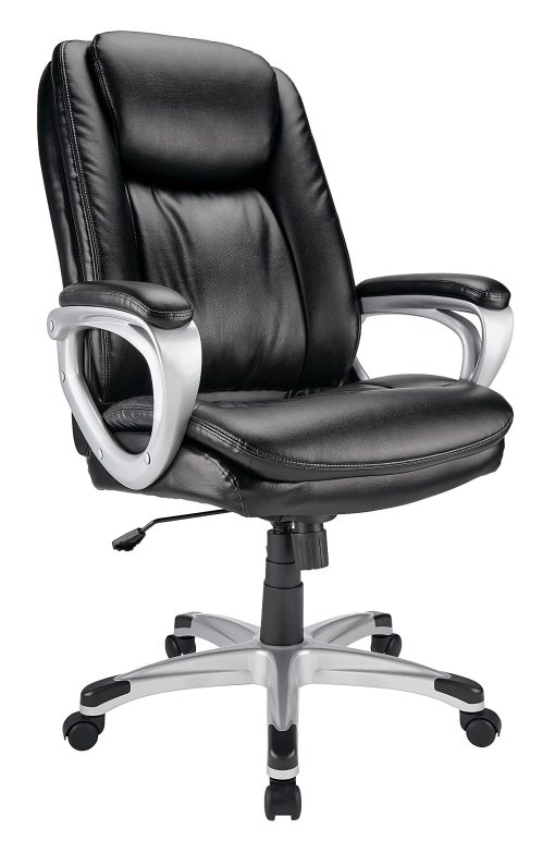 Realspace® Treswell Bonded Leather High-Back Executive Office Chair, Black/Silver, BIFMA Compliant