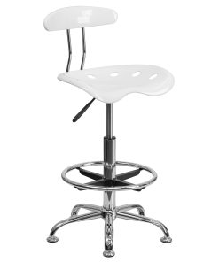 Flash Furniture Vibrant Chrome Drafting Stool with Tractor Seat, White/Chrome 2