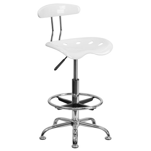 Flash Furniture Vibrant Chrome Drafting Stool with Tractor Seat, White/Chrome - Image 2