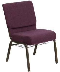Flash Furniture HERCULES Series Church Chair With Book Rack, Plum/Gold Vein 2