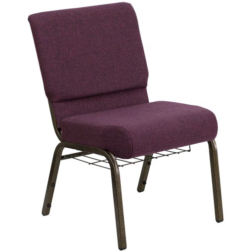 Flash Furniture HERCULES Series Church Chair With Book Rack, Plum/Gold Vein - Image 2