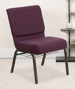 Flash Furniture HERCULES Series Church Chair With Book Rack, Plum/Gold Vein