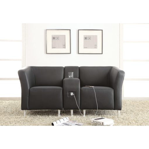 Lorell® Fuze Modular Bonded Leather Left-Arm Lounge Chair, Black - Image 2