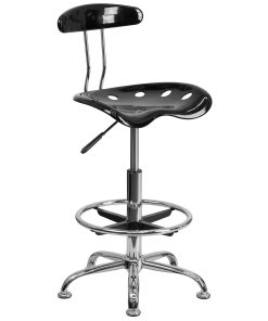 Flash Furniture Vibrant Chrome Drafting Stool with Tractor Seat, Black/Chrome 2