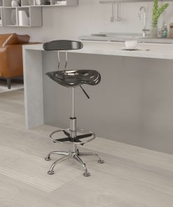 Flash Furniture Vibrant Chrome Drafting Stool with Tractor Seat, Black/Chrome