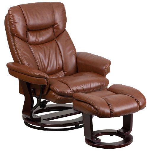 Flash Furniture Contemporary Recliner With Curved Ottoman, Vintage Brown/Mahogany - Image 2