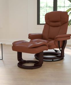 Flash Furniture Contemporary Recliner With Curved Ottoman, Vintage Brown/Mahogany