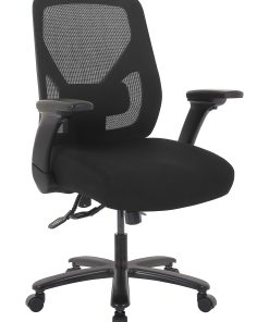 Realspace® MFTC 400 Big & Tall Ergonomic Mesh/Fabric High-Back Chair with Flip-Up Armrests, Black/Black, BIFMA Compliant