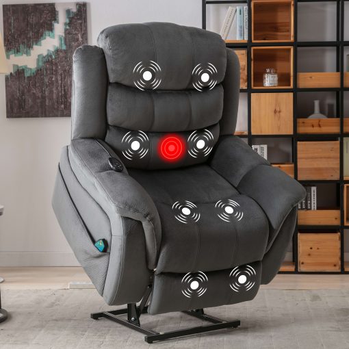 Bestier Oversized Microfiber Power Lift Recliner Accent Chair With 8-Point Vibration Heating Massage Assistance, Gray - Image 2