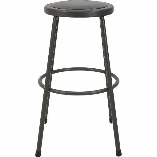 Lorell Metal Shop Stool, 30" Vinyl Seat Material, Light Gray - Image 2