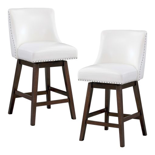 Office Star Bowden Faux Leather Swivel Counter Height Stools, White/Dark Walnut, Pack Of 2 Stools