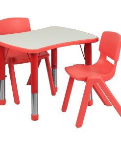 Flash Furniture Rectangular Height-Adjustable Activity Table Set With 2 Chairs, 23-1/2"H x 21-7/8"W x 26-5/8"D, Red