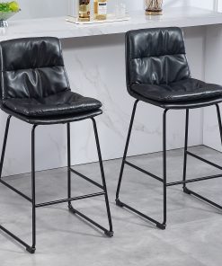 Glamour Home Bauer Faux Leather Barstools With Back, Black, Set Of 2 Barstools 2