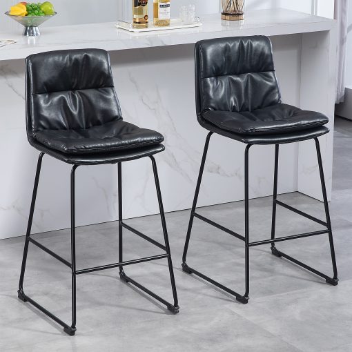 Glamour Home Bauer Faux Leather Barstools With Back, Black, Set Of 2 Barstools - Image 2
