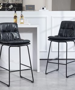 Glamour Home Bauer Faux Leather Barstools With Back, Black, Set Of 2 Barstools