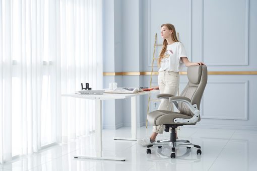 Nouhaus Posture Ergonomic PU Leather High-Back Executive Office Chair, Flat Taupe