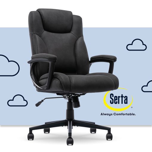 Serta® Comfort Eco Ergonomic Velvet Mid-Back Office Chair, Light Black - Image 2
