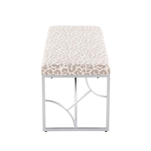 LumiSource Constellation Contemporary Fabric Bench, Gray Leopard/Silver - Image 2