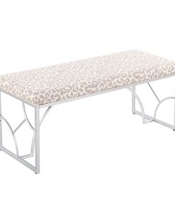 LumiSource Constellation Contemporary Fabric Bench, Gray Leopard/Silver