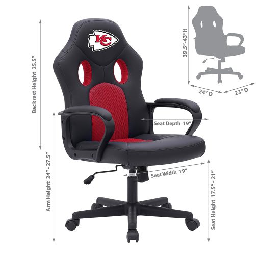 Imperial NFL Vision Faux Leather/Mesh High-Back Computer Gaming Chair, Kansas City Chiefs - Image 2