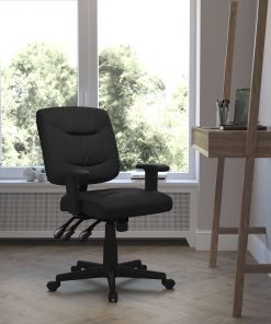 Flash Furniture LeatherSoft™ Faux Leather Low-Back Multifunction Ergonomic Swivel Task Chair With Adjustable Arms, Black 2
