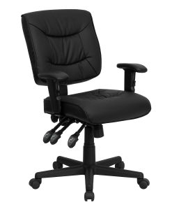 Flash Furniture LeatherSoft™ Faux Leather Low-Back Multifunction Ergonomic Swivel Task Chair With Adjustable Arms, Black