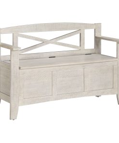 Office Star Metro Wood Bench, 30-1/4”H x 44-1/2”W x 16-3/4”D, Distressed White