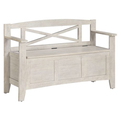 Office Star Metro Wood Bench, 30-1/4”H x 44-1/2”W x 16-3/4”D, Distressed White