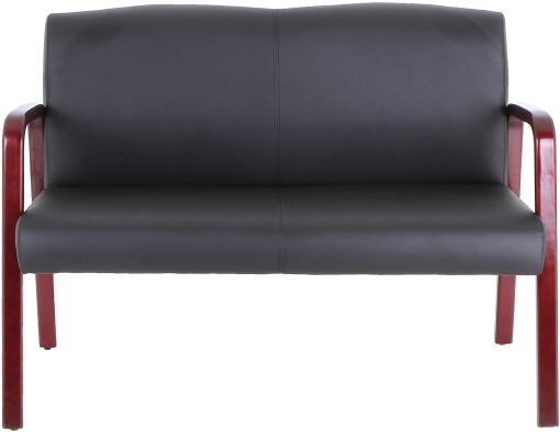 Lorell® Wood & Bonded Leather Love Seat, Black/Mahogany - Image 2