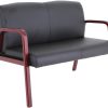 Lorell® Wood & Bonded Leather Love Seat, Black/Mahogany