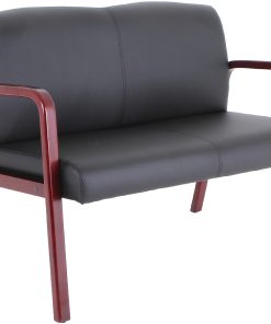 Lorell® Wood & Bonded Leather Love Seat, Black/Mahogany