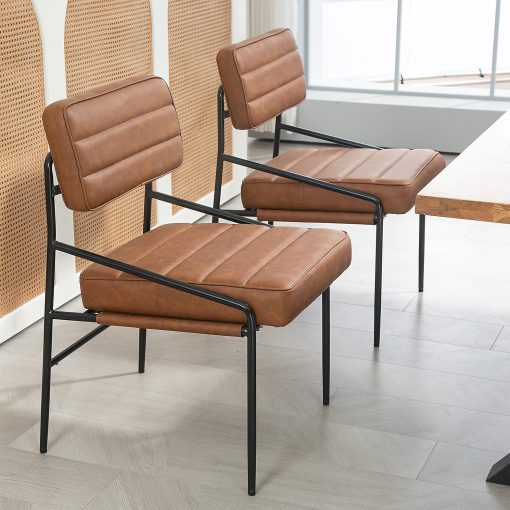 Glamour Home Becker Faux Leather Dining Accent Chair, Brown/Black - Image 2