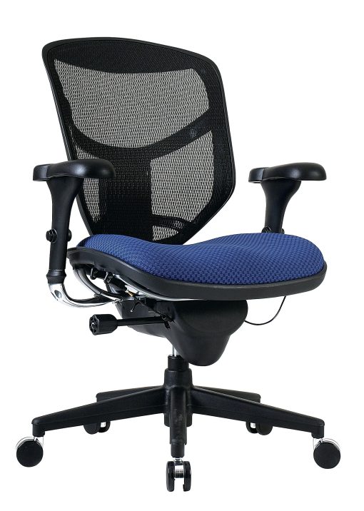 WorkPro® Quantum 9000 Series Ergonomic Mesh/Premium Fabric Mid-Back Chair, Black/Royal, BIFMA Compliant