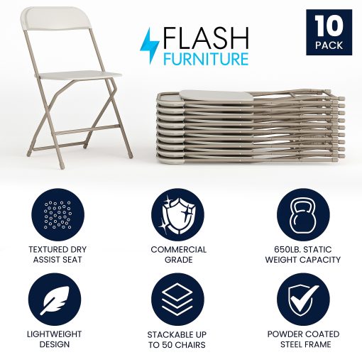 Flash Furniture HERCULES Series Premium Plastic Folding Chairs, Beige, Set Of 10 Chairs - Image 2