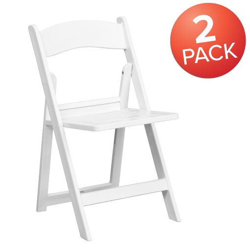 Flash Furniture HERCULES Series 1000-lb Capacity Resin Folding Chairs With Slatted Seats, White, Set Of 2 Chairs - Image 2