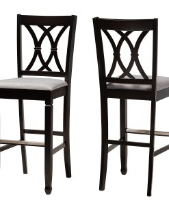 Baxton Studio Calista Bar Stools, Gray/Espresso Brown, Set Of 2 Stools