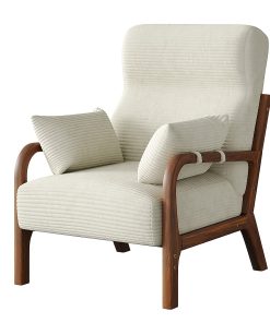 Bestier Fabric Armchair Accent Chair With Mid-Back And 2-Armrest Pillow, White 2