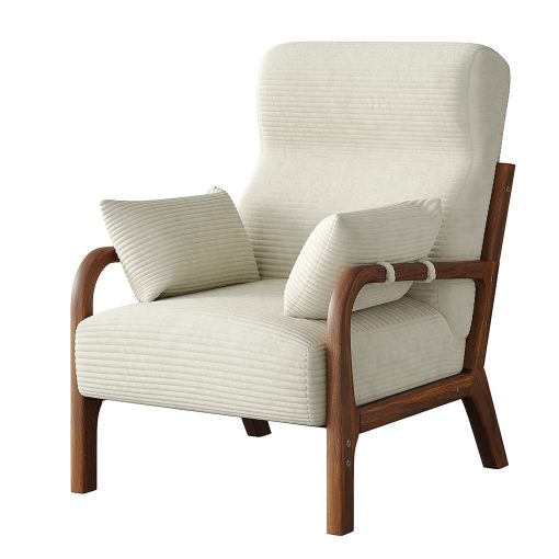 Bestier Fabric Armchair Accent Chair With Mid-Back And 2-Armrest Pillow, White - Image 2