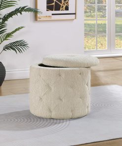 Office Star Erindale Round Storage Ottoman, 18”H x 18-1/2”W x 18-1/2”D, Linen 2