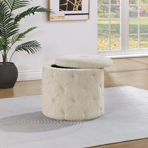 Office Star Erindale Round Storage Ottoman, 18”H x 18-1/2”W x 18-1/2”D, Linen - Image 2