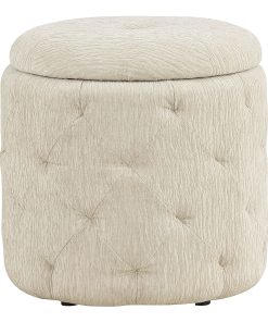 Office Star Erindale Round Storage Ottoman, 18”H x 18-1/2”W x 18-1/2”D, Linen