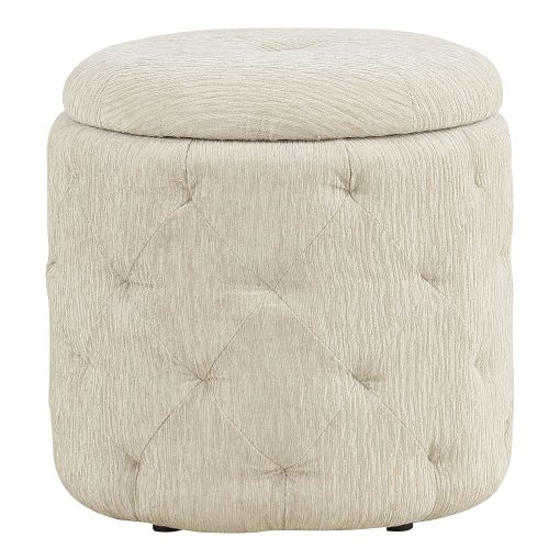 Office Star Erindale Round Storage Ottoman, 18”H x 18-1/2”W x 18-1/2”D, Linen