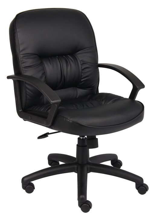 Boss Office Products Overstuffed Ergonomic Vinyl Mid-Back Chair, Black