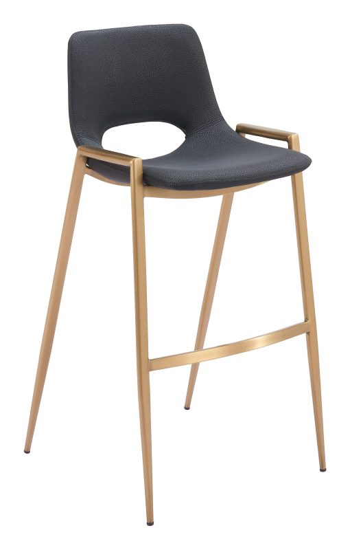 Zuo Desi Barstools, Black/Gold, Set Of 2 Barstools