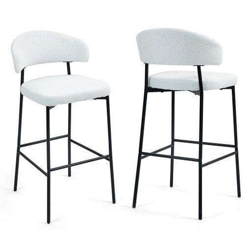 Glamour Home Bennett Upholstered Fabric Barstools With Backs, White/Black, Set Of 2 Stools - Image 2