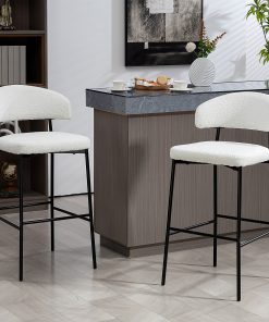 Glamour Home Bennett Upholstered Fabric Barstools With Backs, White/Black, Set Of 2 Stools