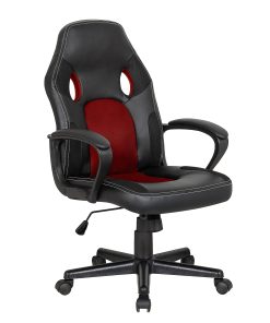Elama Faux Leather/Mesh High-Back Adjustable Office Chair, Black/Red 2
